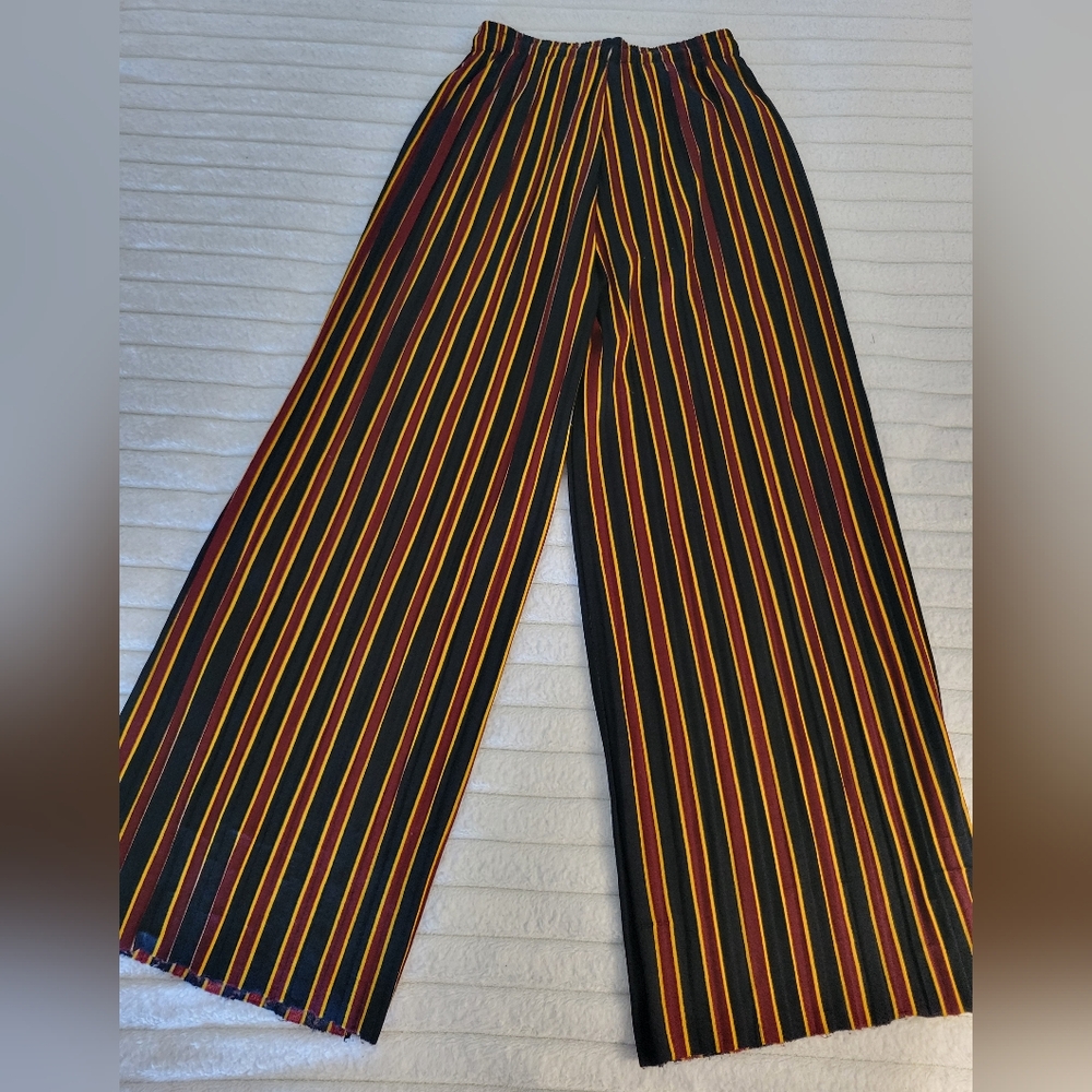 Striped Black Pants with Yellow and Red Accents